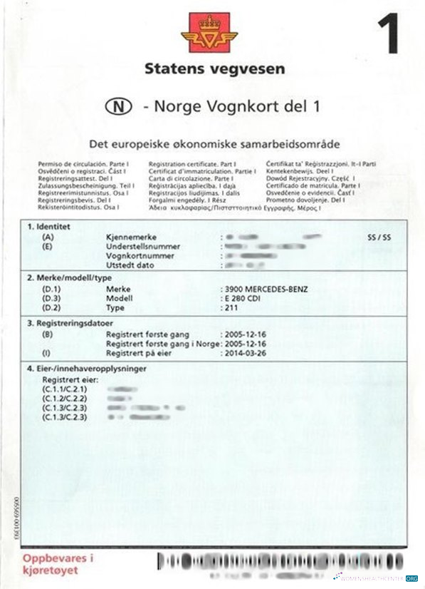 Download Norway vehicle registration certificate Photoshop template